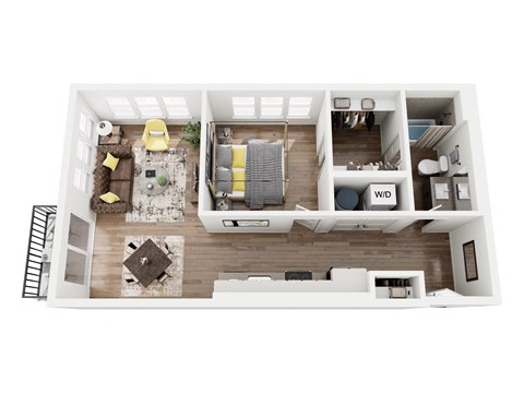 Floor plan for 1 bed, 1 bath, 711 sqft